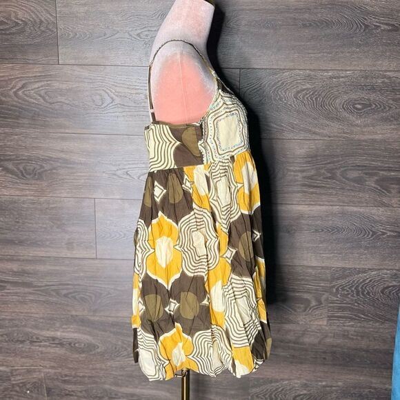 Chaudry KC Mid Century Modern Mini Babydoll/Sundress, Cream/Brown/Gold-Large-NWT - Picture 5 of 13